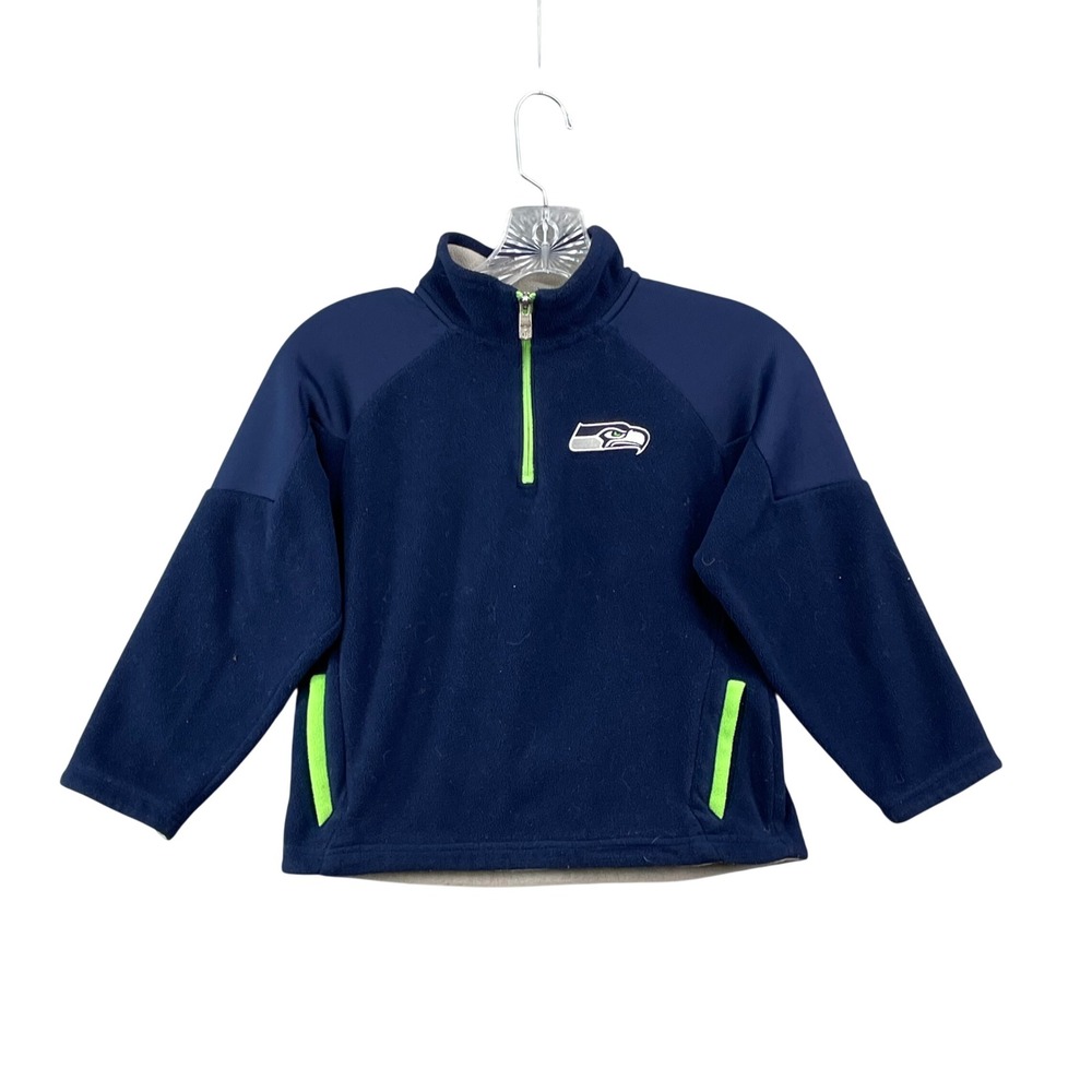 NFL Team Apparel Seattle Seahawks Kids 7 Navy Blue Fleece Quarter Zip Pullover